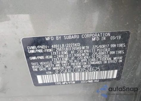 2019 Subaru Forester из США, поврежденный, VIN JF2SKACC0KH524625